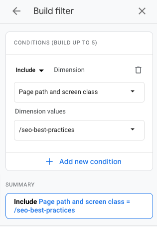 build filter for single page path in GA4 detail report