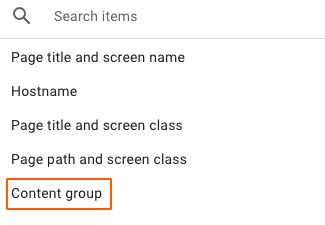 selecting content group from dimensions menu in GA4 report filter