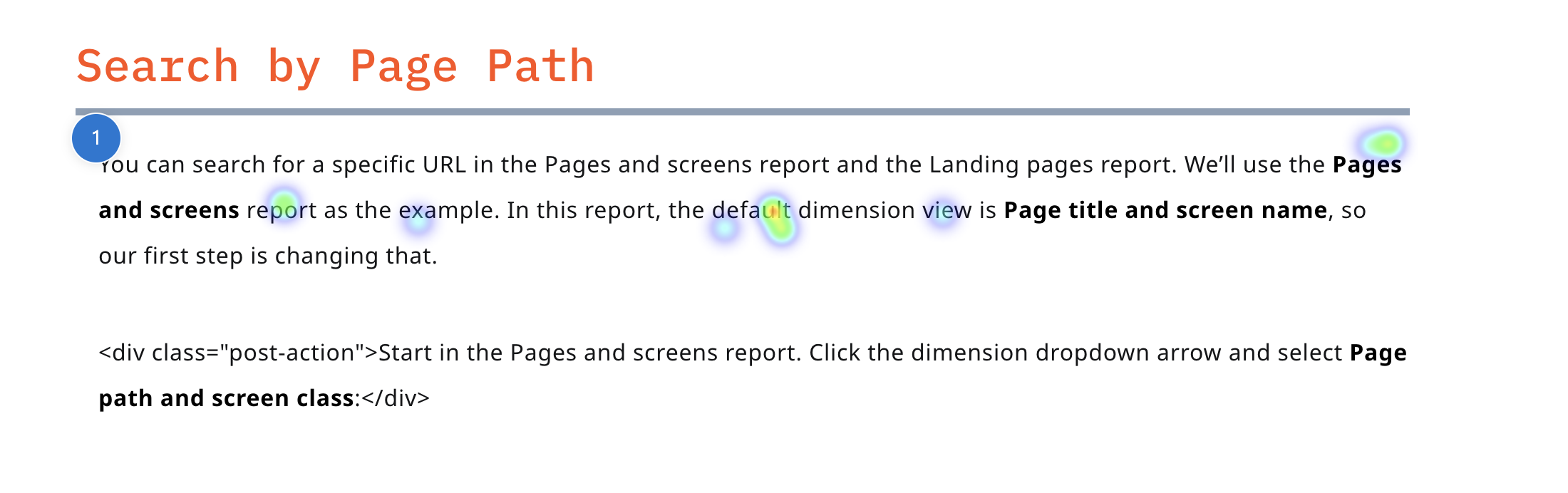 Heatmap showing dead clicks on a blog post