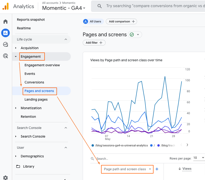 how to search for a specific URL in Google Analytics 4