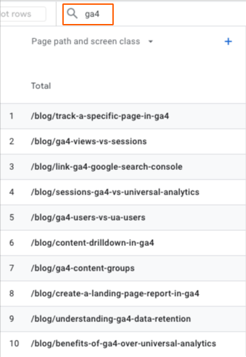 searching for a specific word in the page path in ga4