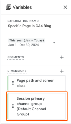 moving traffic source exploration from Variables column to Settings column in ga4 exploration