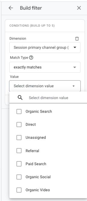 slecting the dimensions values for a ga4 detail report traffic filter for a specific url