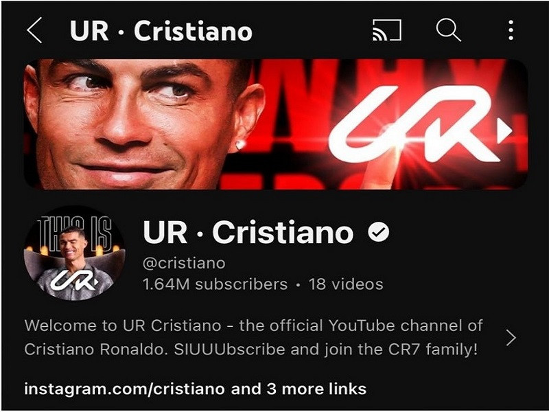 Cristiano Ronaldo's new YouTube channel hits 1m subscribers in 90 minutes