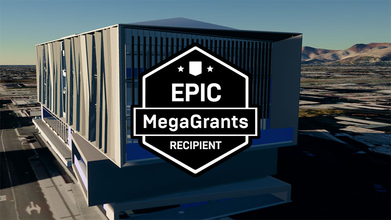 Epic Games logo on top of a background image of a spaceman