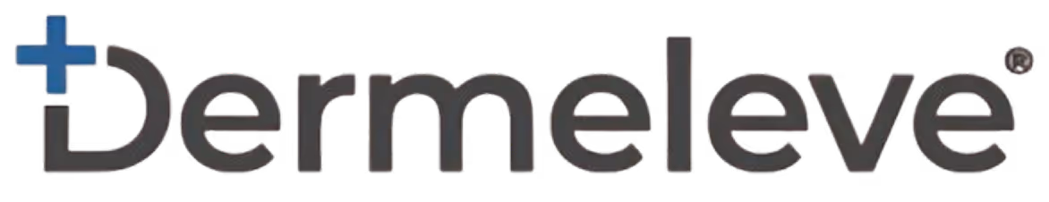 Dermeleve brand name with a blue medical cross symbol to the left.