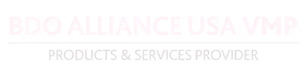 Text reading 'BDO Alliance USA VMP' above a horizontal line and 'Products & Services Provider' below it in white font on a black background.