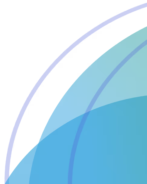 Abstract blue and green gradient overlapping curved shapes with thin purple arch lines on black background.