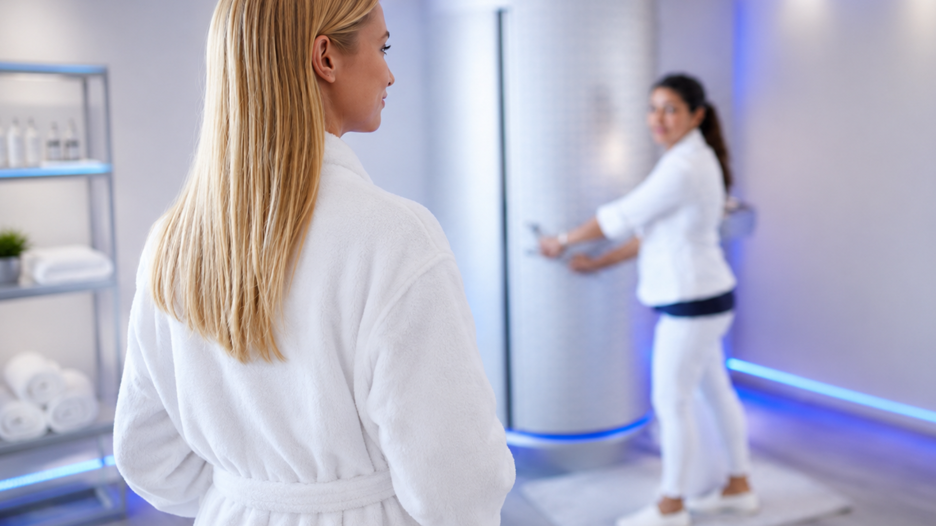 Eine Frau sitzt in einem Fitnessstudio und trainiert an einer Maschine.