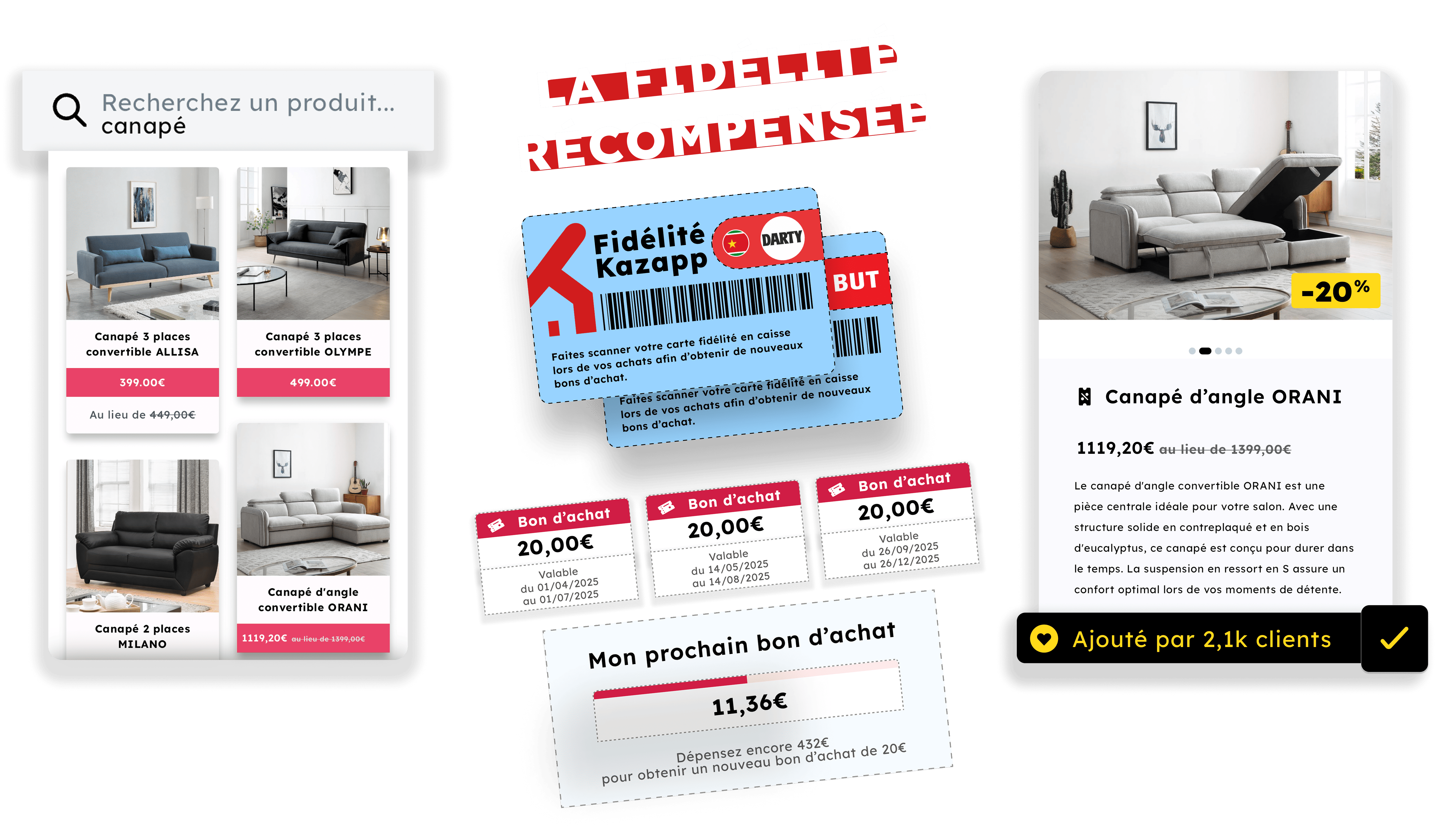 Screenshots du Programme fidélité de l'application Kazapp