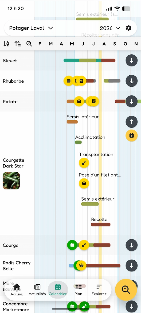 Application La Main Verte affichant un calendrier de semis adapté à la zone de rusticité.