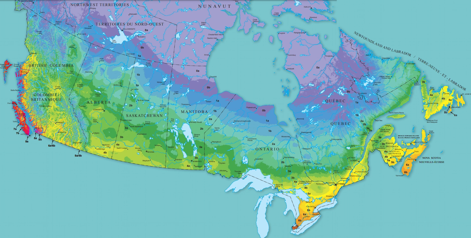 Carte des zones de rusticité au Canada et au Québec