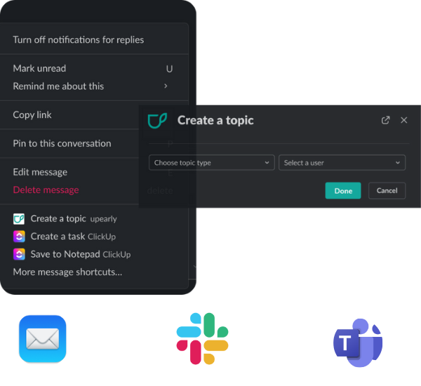 Illustration of creating a topic from within Slack