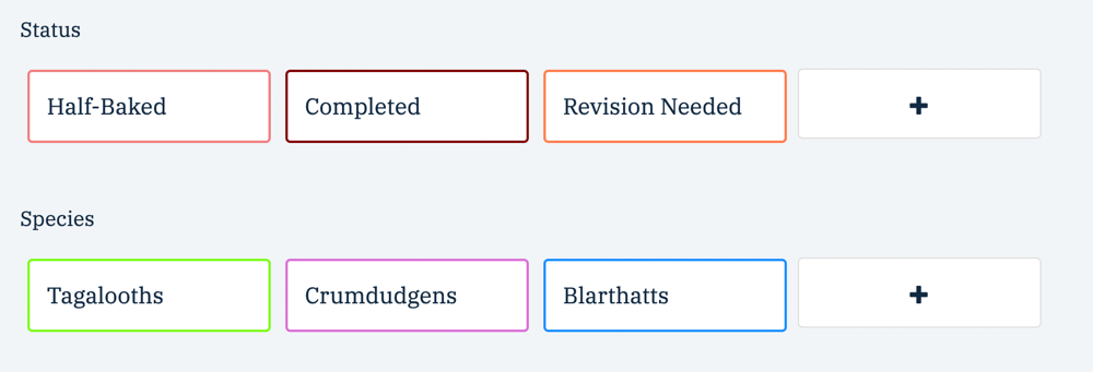 A screenshot of a Plottr tag menu.