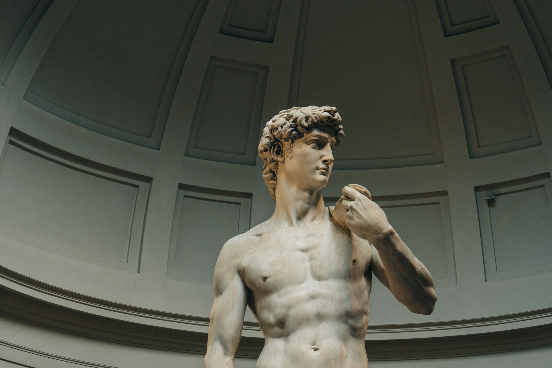 The head and torso of Michelangelo's David.