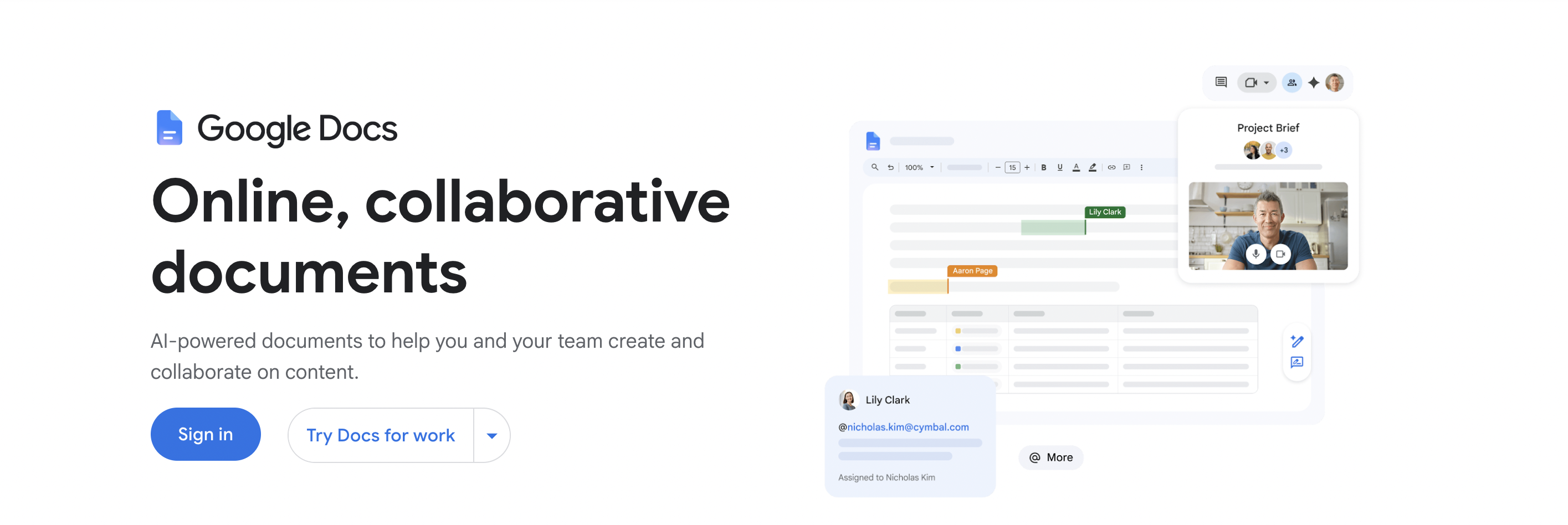 A screenshot of the Google Docs webpage.