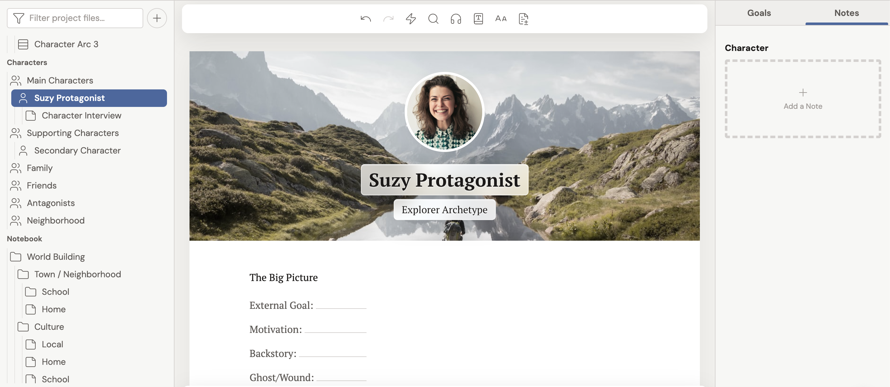 Screenshot of a Dabble Character Profile.