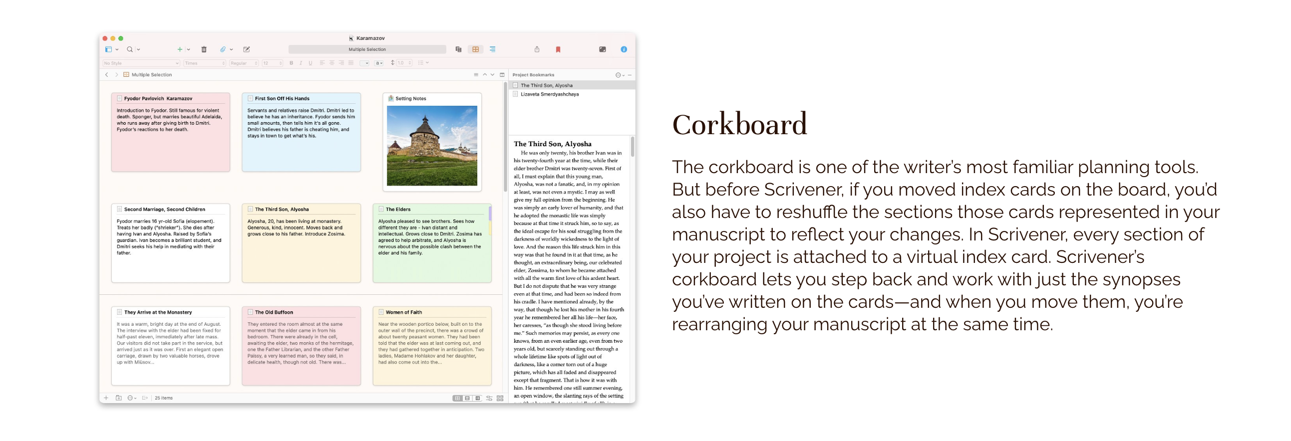 Screenshot of the scrivener corkboard.
