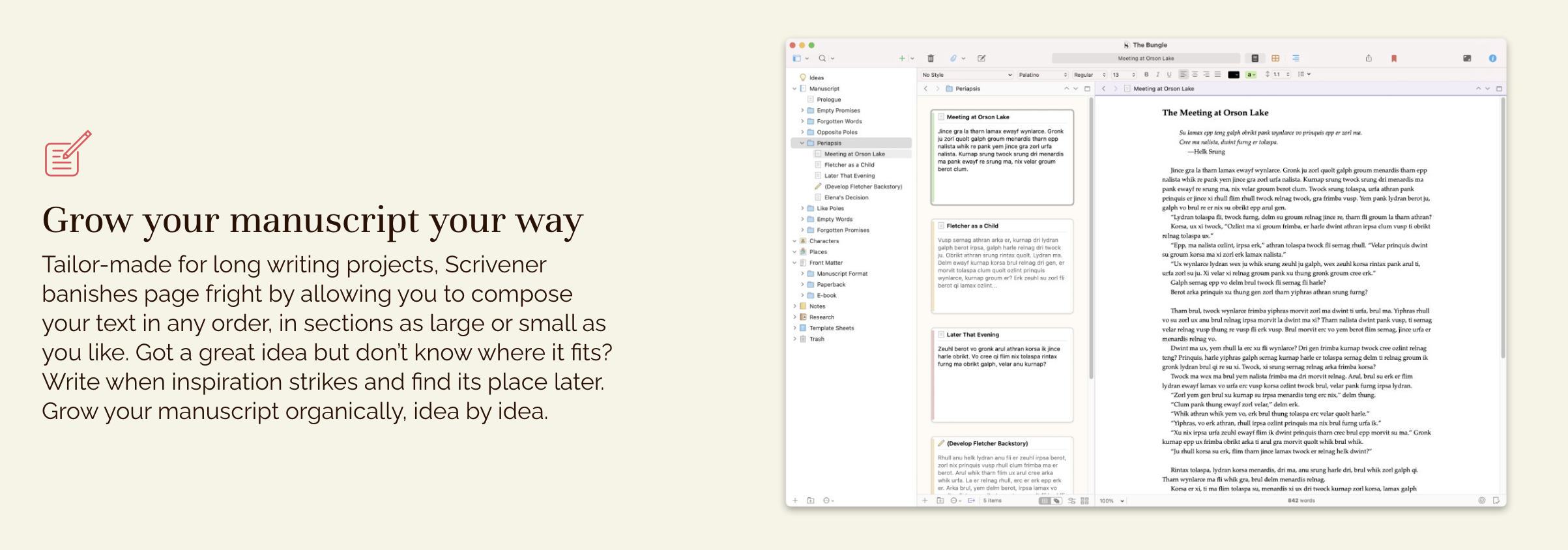 Screenshot of a Scrivener project.