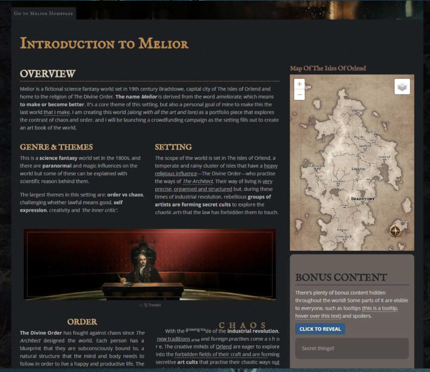 Screenshot of an article in the World Anvil worldbuilder.