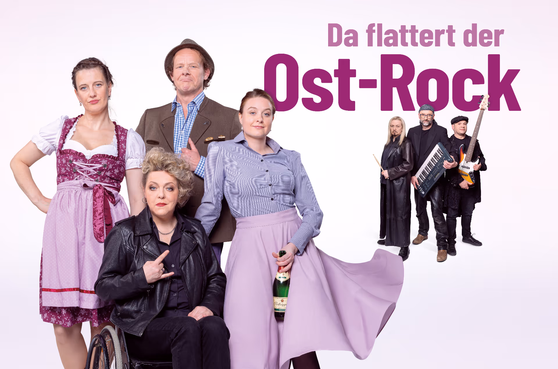 Darsteller stehen vor dem Titel "Da flattert der Ost-Rock"
