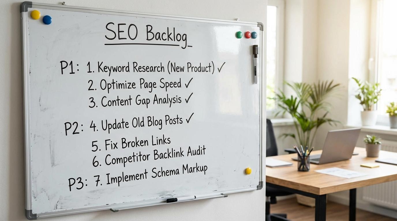 Prioriteret SEO-backlog med afkrydsninger