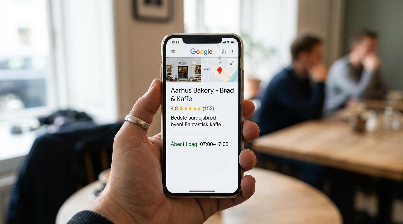 Google Business Profile med anmeldelser på smartphone
