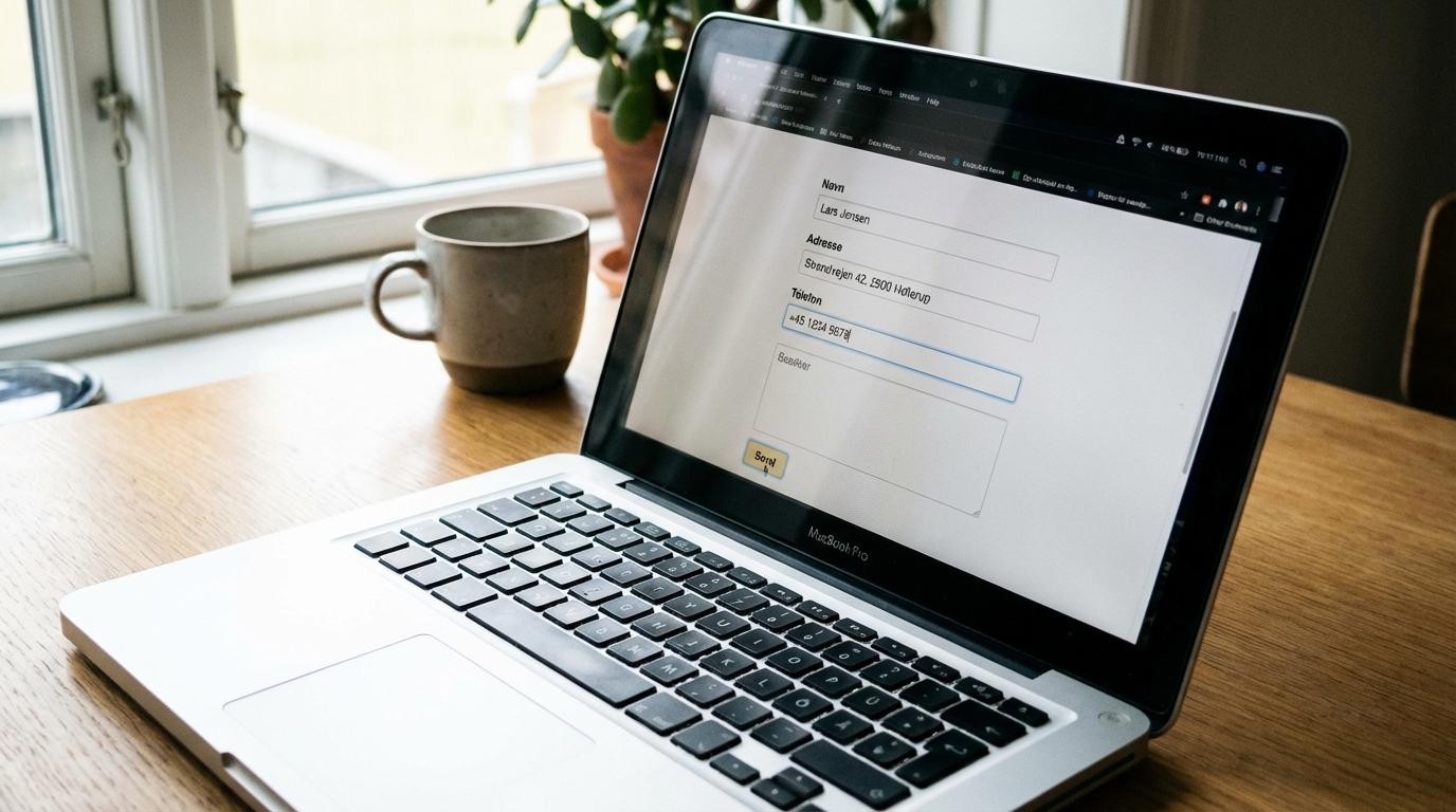 Kontaktoplysninger udfyldes i en profilformular