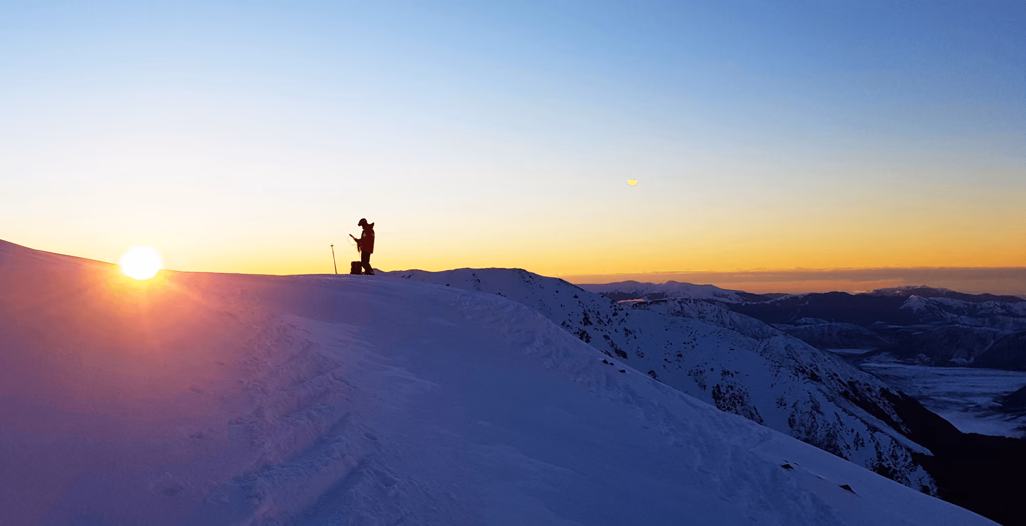 Sunrise in the Craigieburn Range, at Craigieburn Valley Skifield.