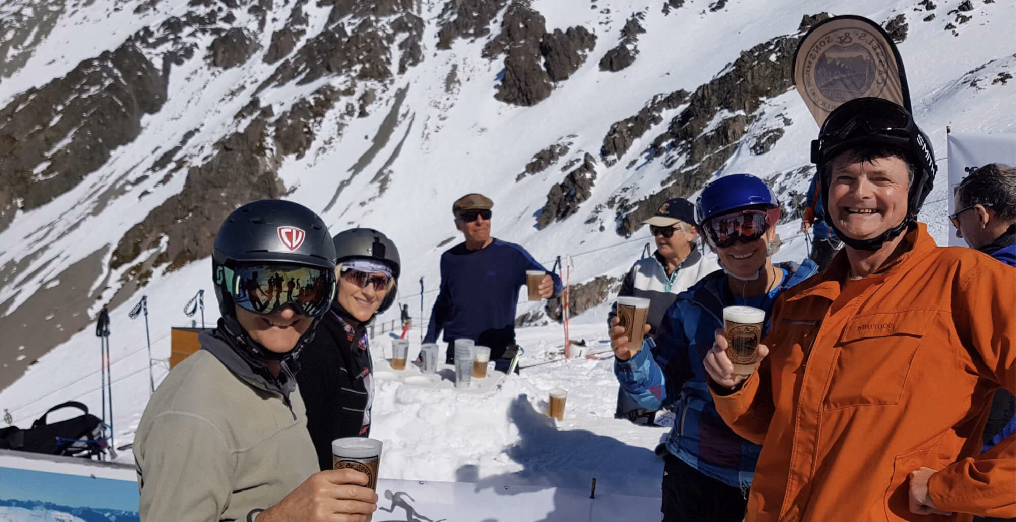 Enjoying a beer in the sun up at CV skifield.