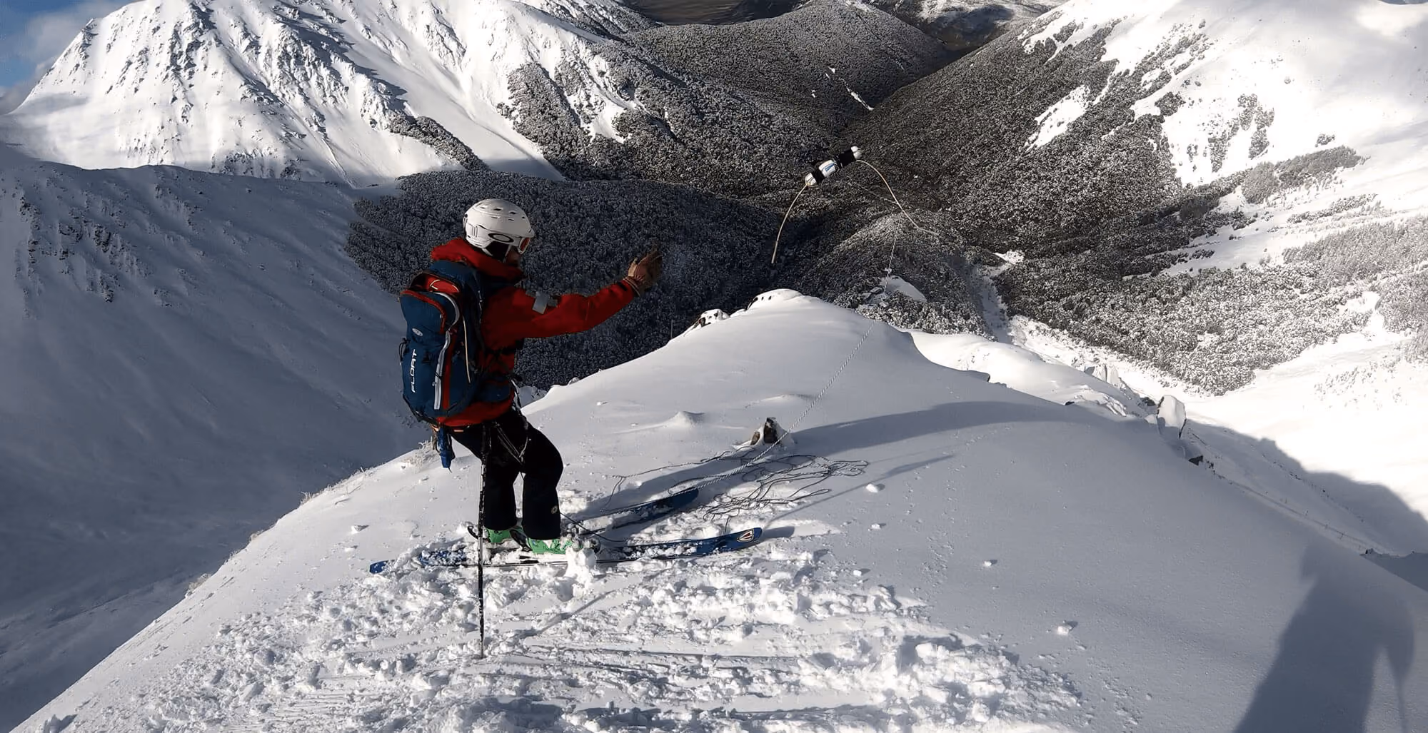 Craigieburn ski patrol throwing a bomb for avalanche protection.