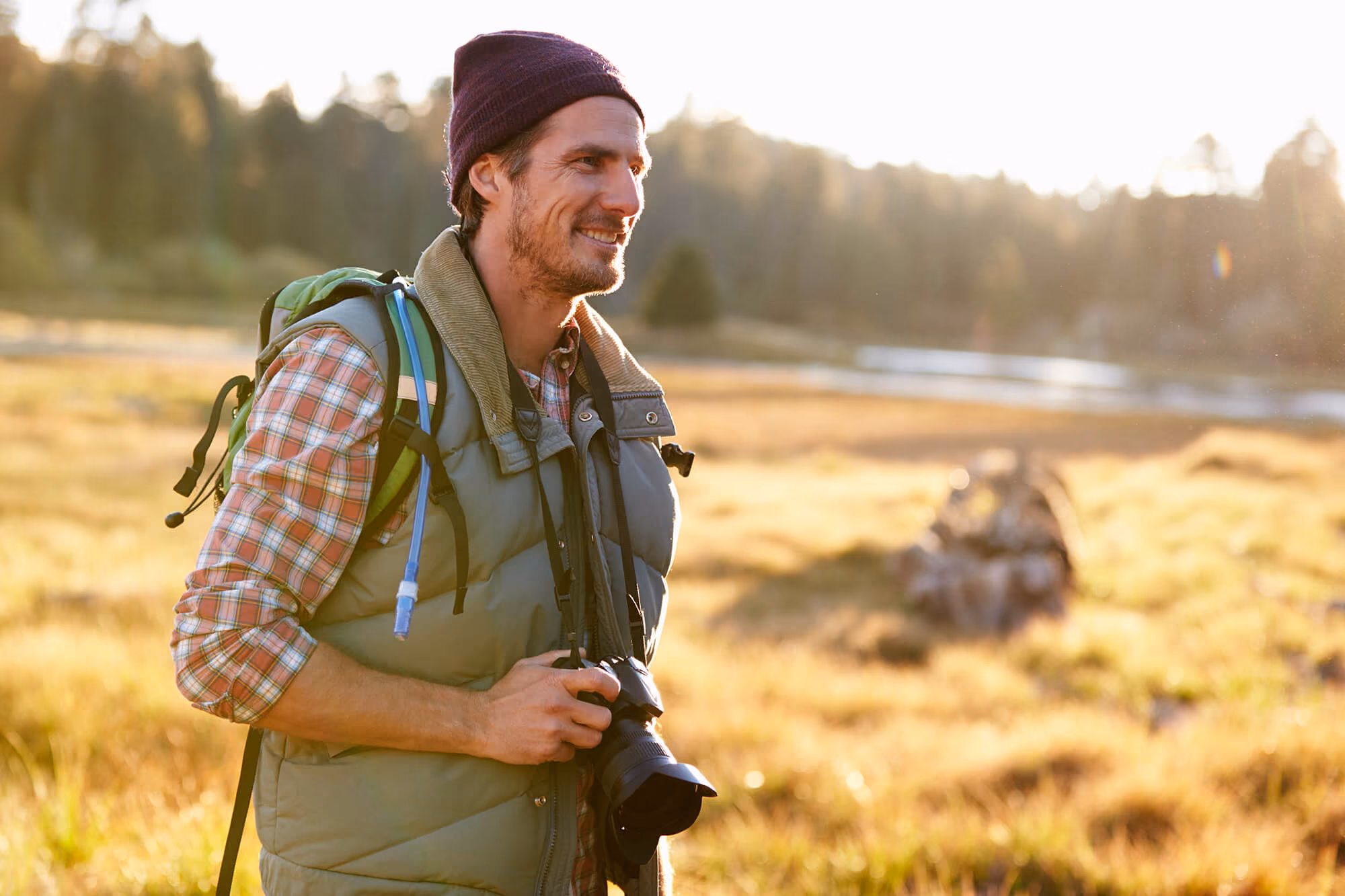 Man with a camera at Craigieburn in summer