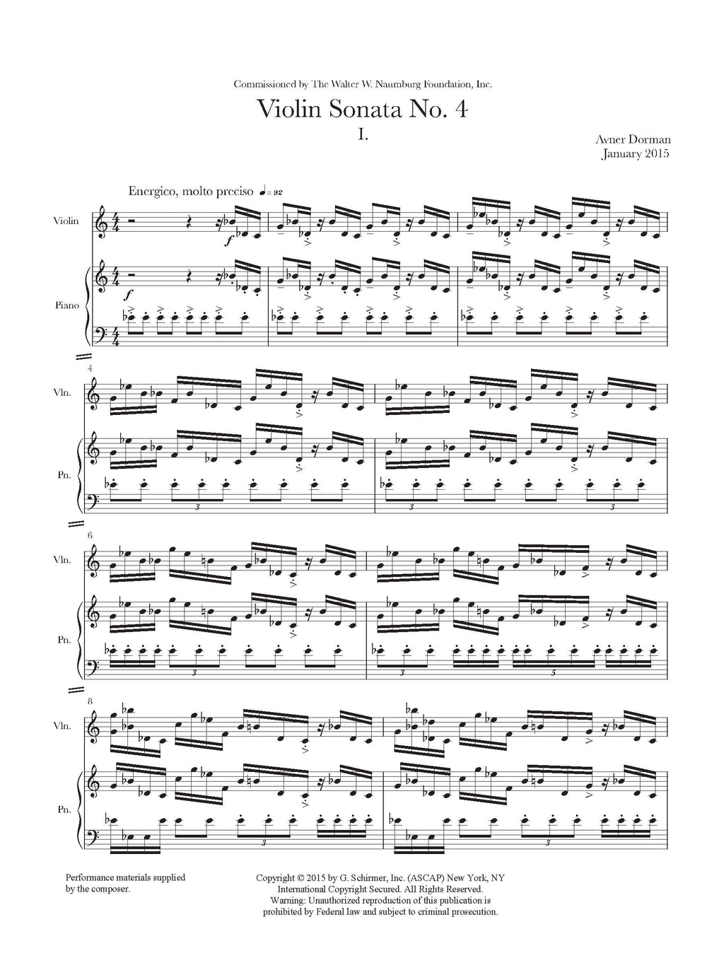 Avner Dorman: Violin Sonata No. 4 — score preview