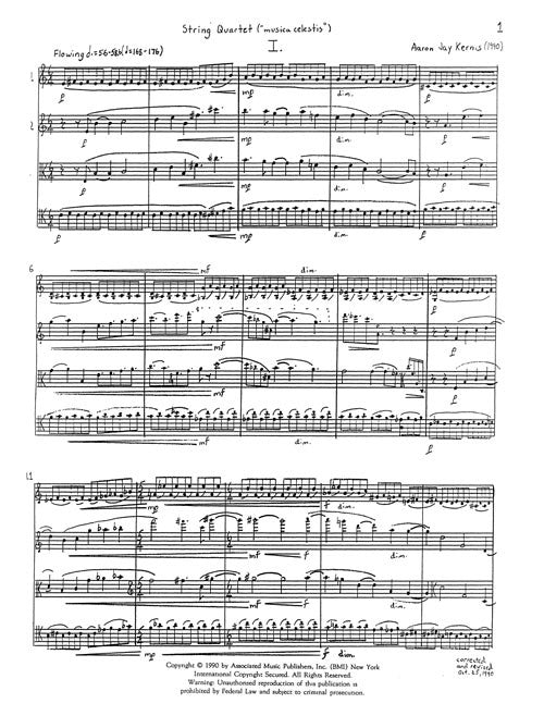 Aaron Jay Kernis: String Quartet (“Musica Celestis“) — score preview