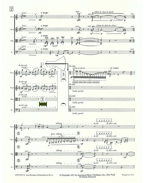 Leon Kirchner: Quartet No. 3 for Strings and Electronic Tape — score preview