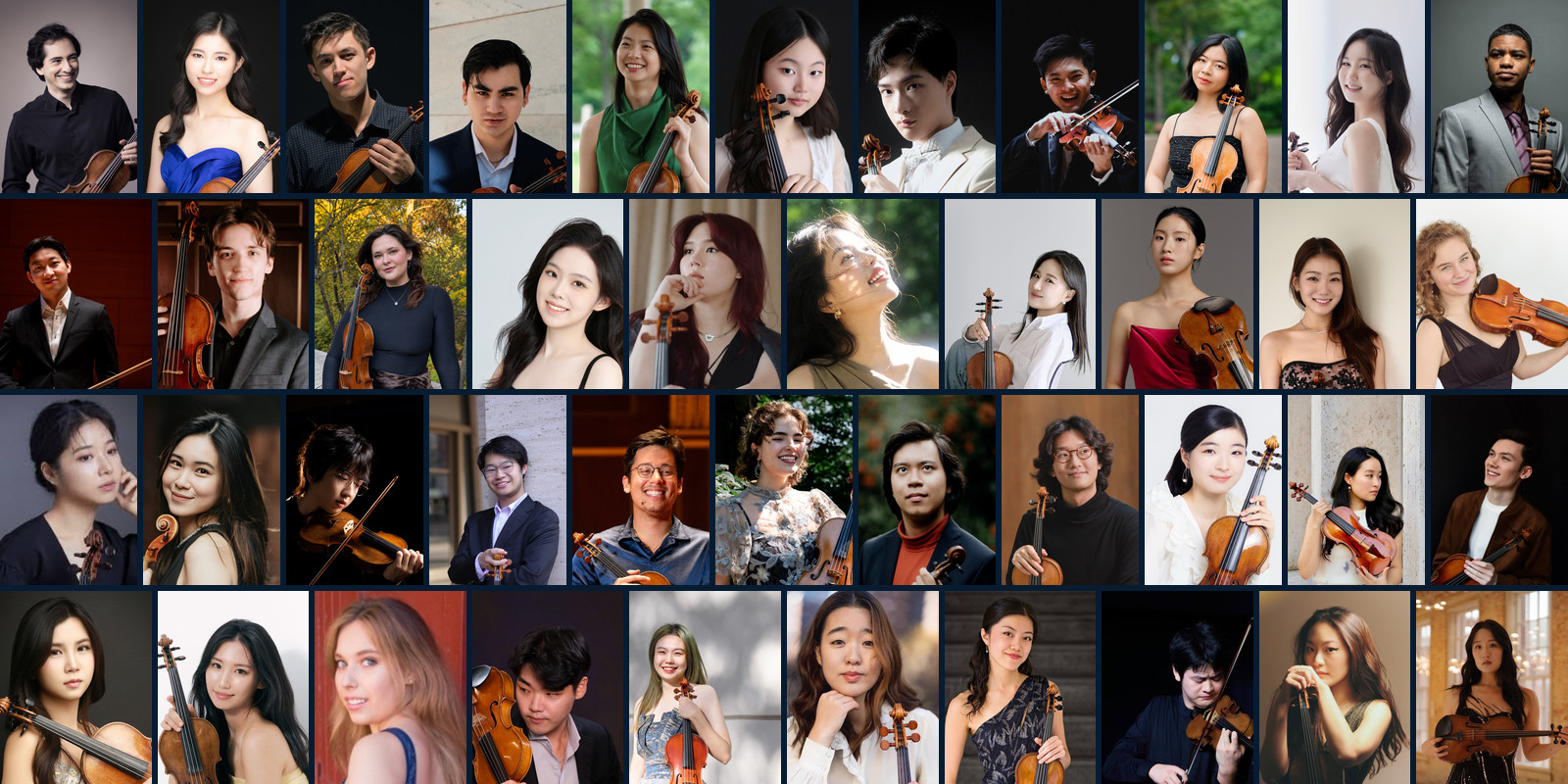 Portraits of the 42 participants in the 2026 Naumburg International Violin Competition