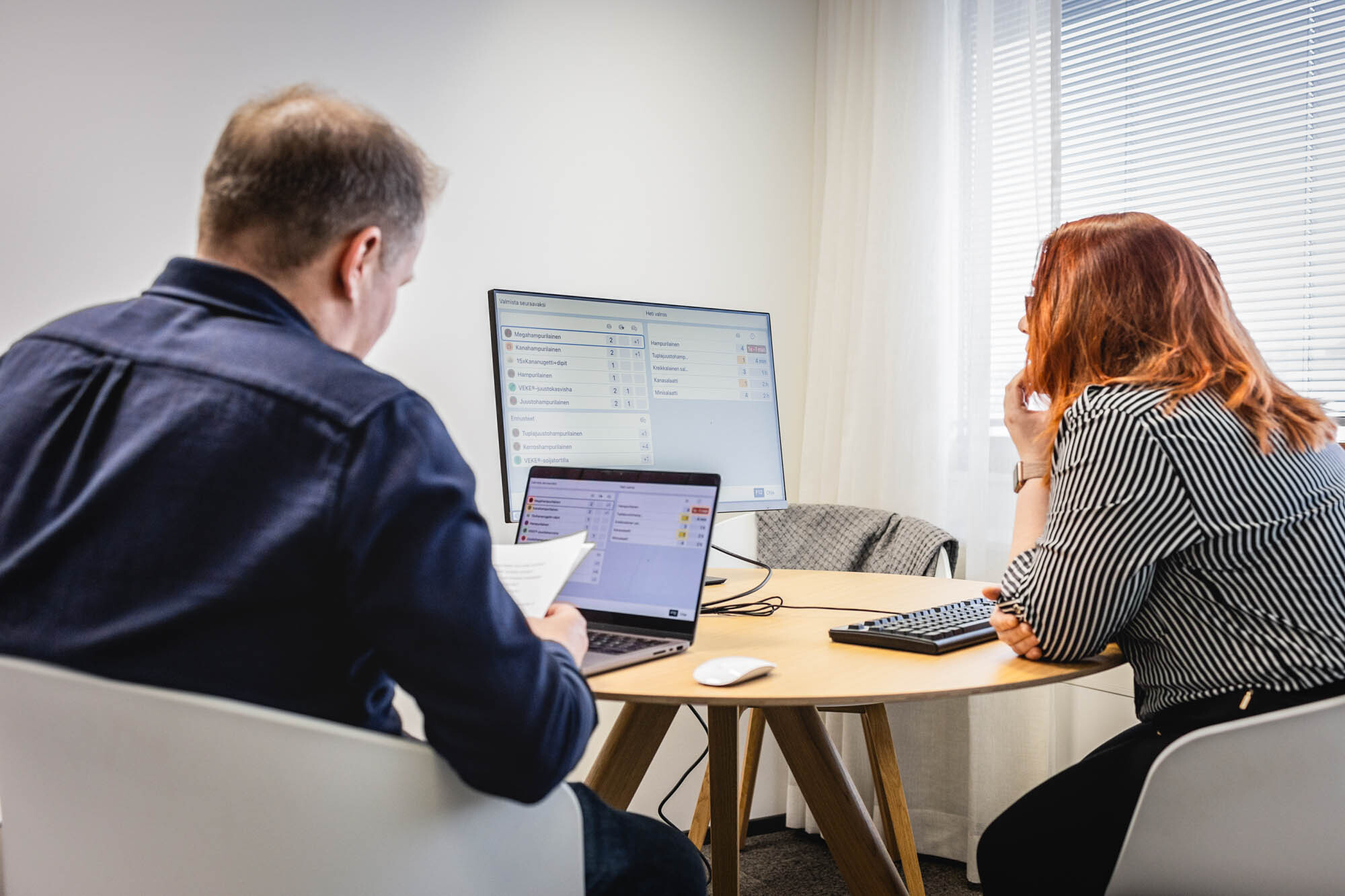 An interview session with two people.