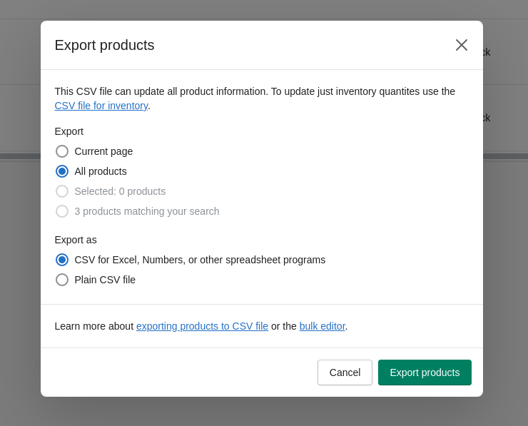 export your shopify products