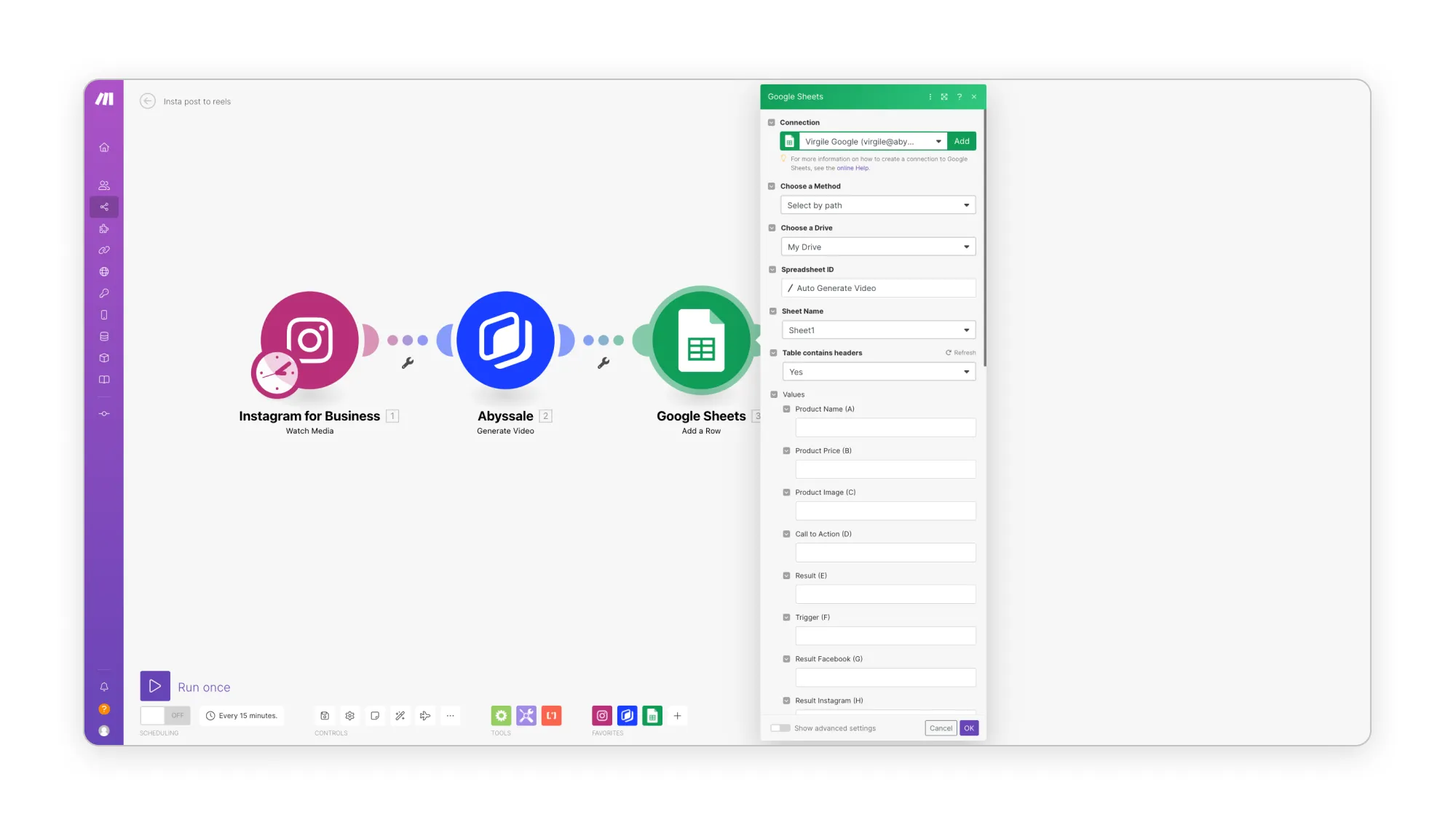 Module Google Sheets : ajouter une ligne