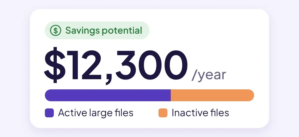 SProbot savings potential of $12,300 a year, split between active large files and inactive files