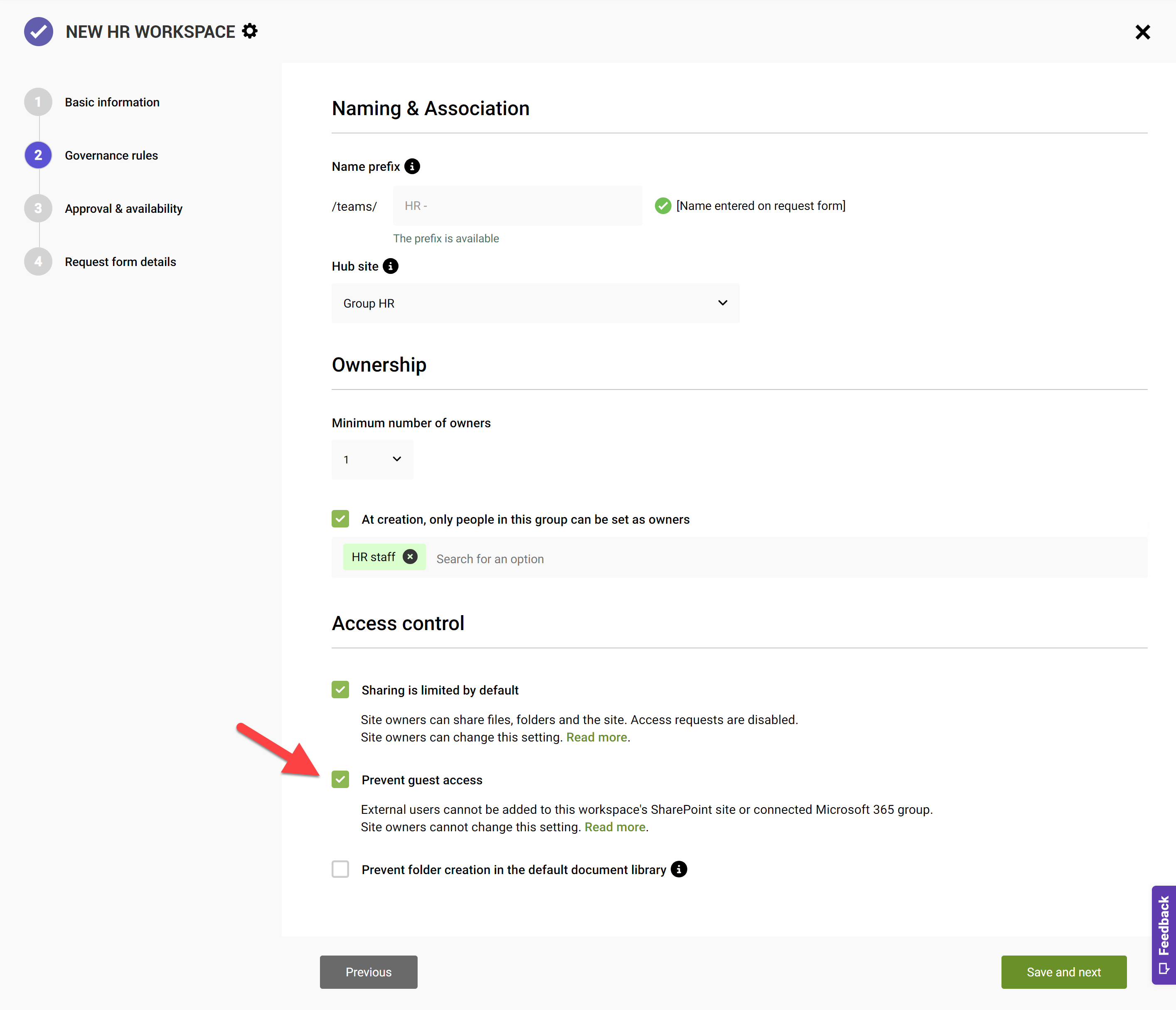 Screenshot of the governance rules section of a SProbot pipeline configuration