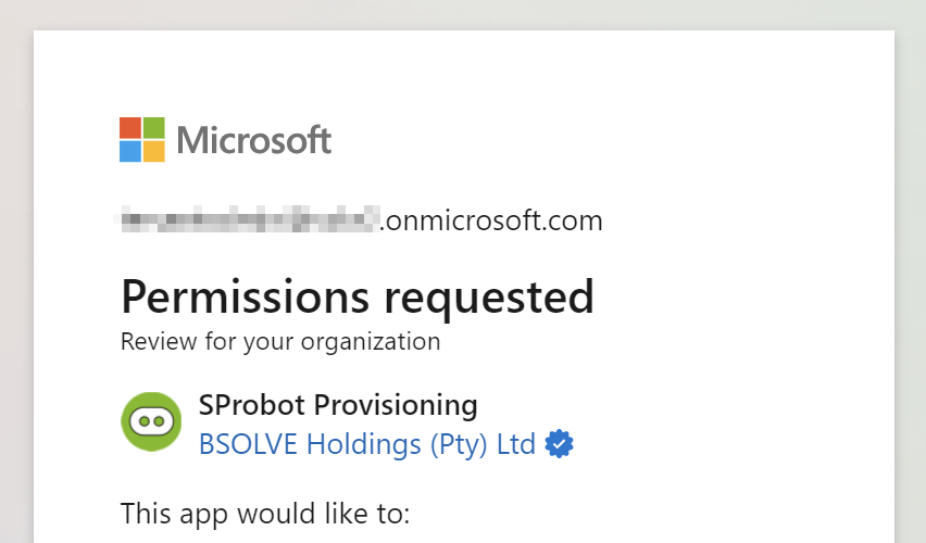 Screenshot of the Microsoft permissions prompt for SProbot