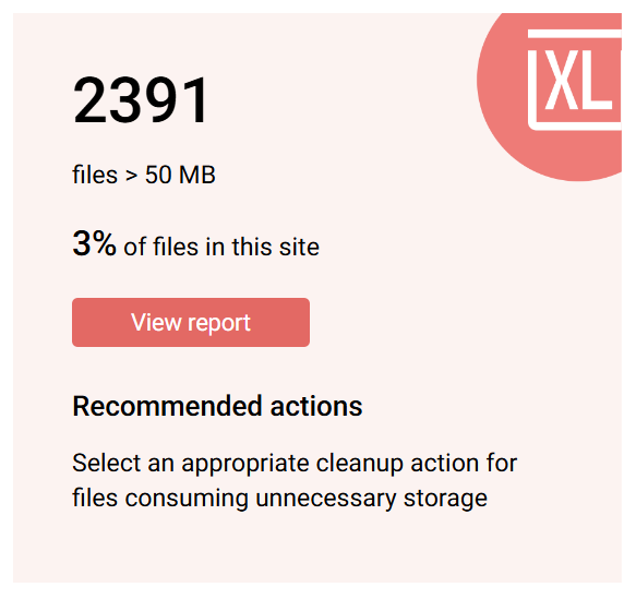 Screenshot of the SProbot large files report tile