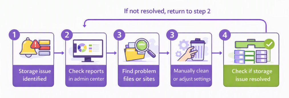 Diagram of manual storage management steps