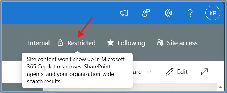 Screenshot of a site which has been restricted by RCD