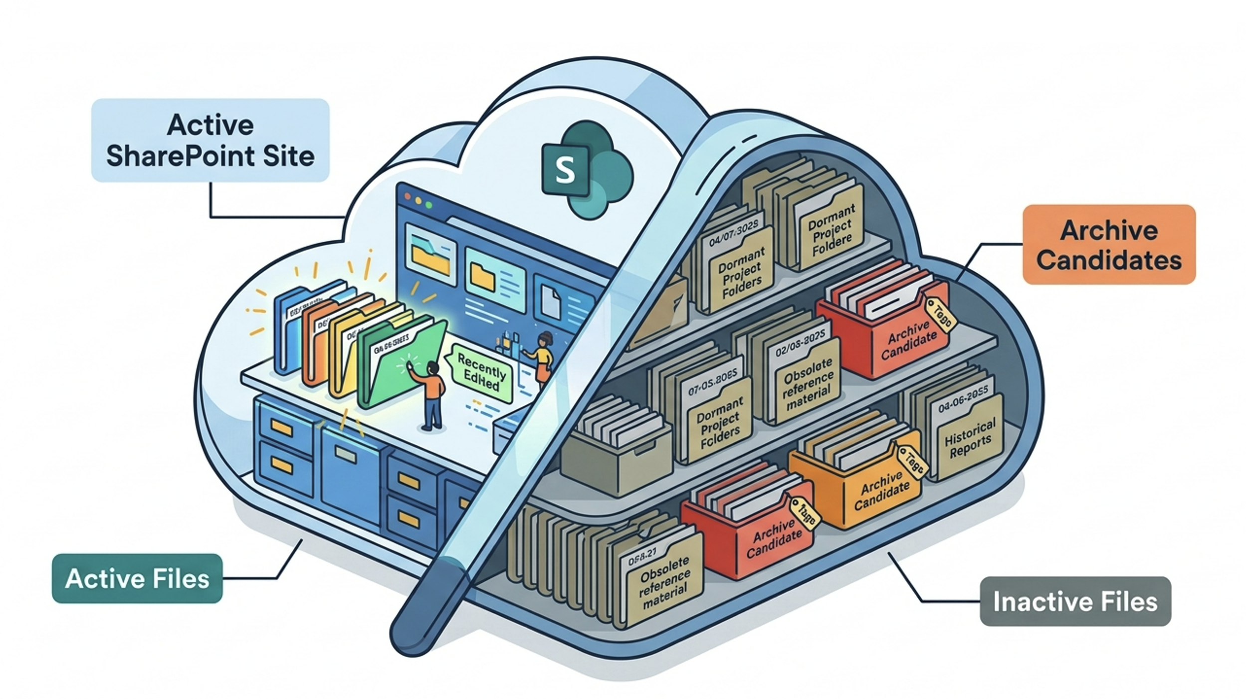 Diagram showing inactive files inside an active SharePoint site