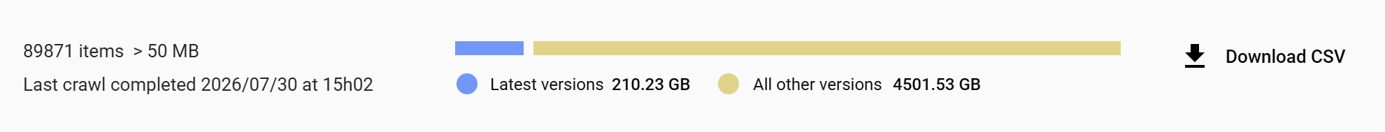 Screenshot of a version consumption report with a CSV download button