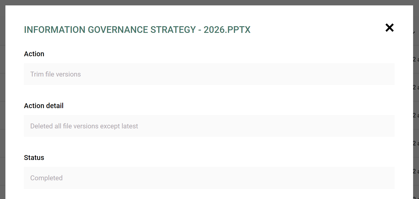 Screenshot of activity history item