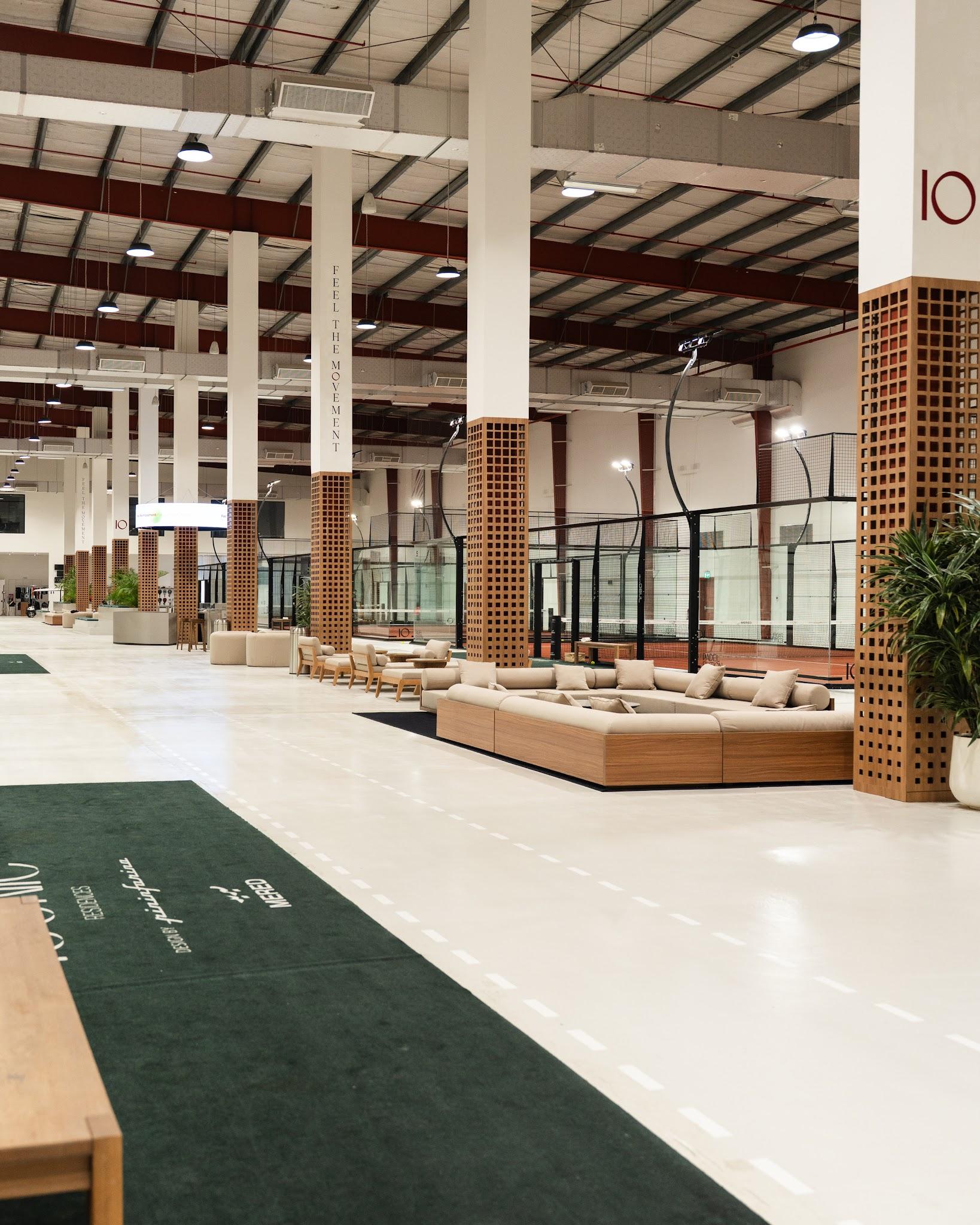 Indoor courts and courtside lounge at Padel Edition, Dubai