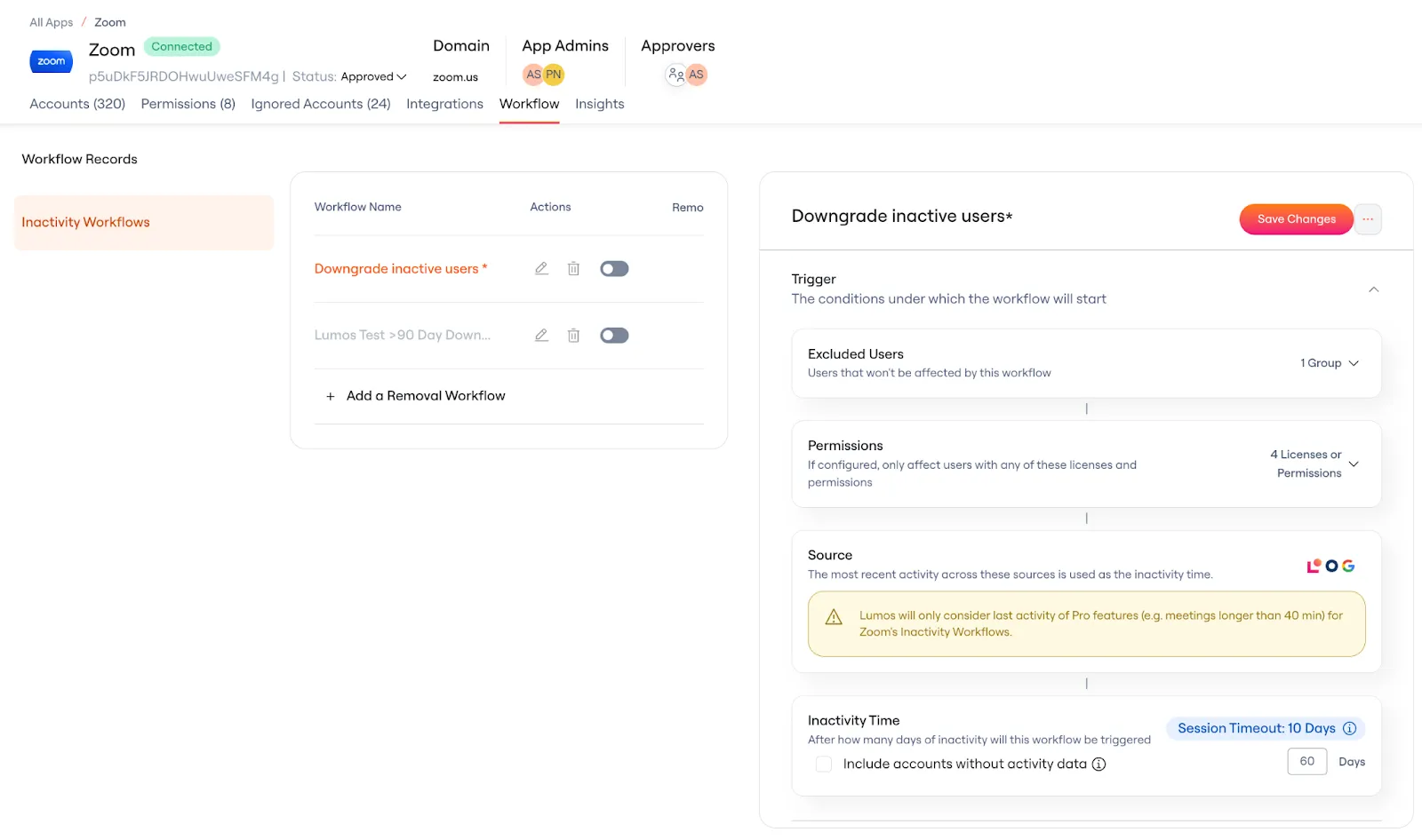 Inactivity workflow in Lumos